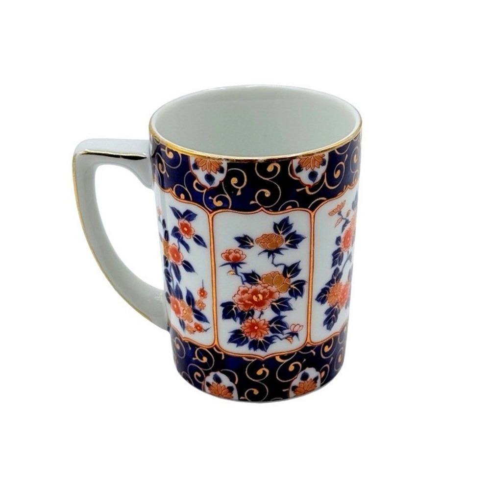 Vintage Kutani Japan Imari Style Porcelain Mug Blue Orange Gold Floral